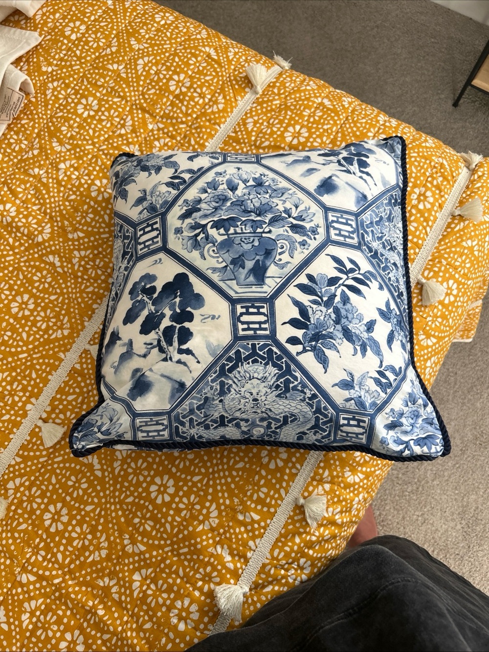 Ralph Lauren Blue and White Chinoiserie Medallion Accent Pillow